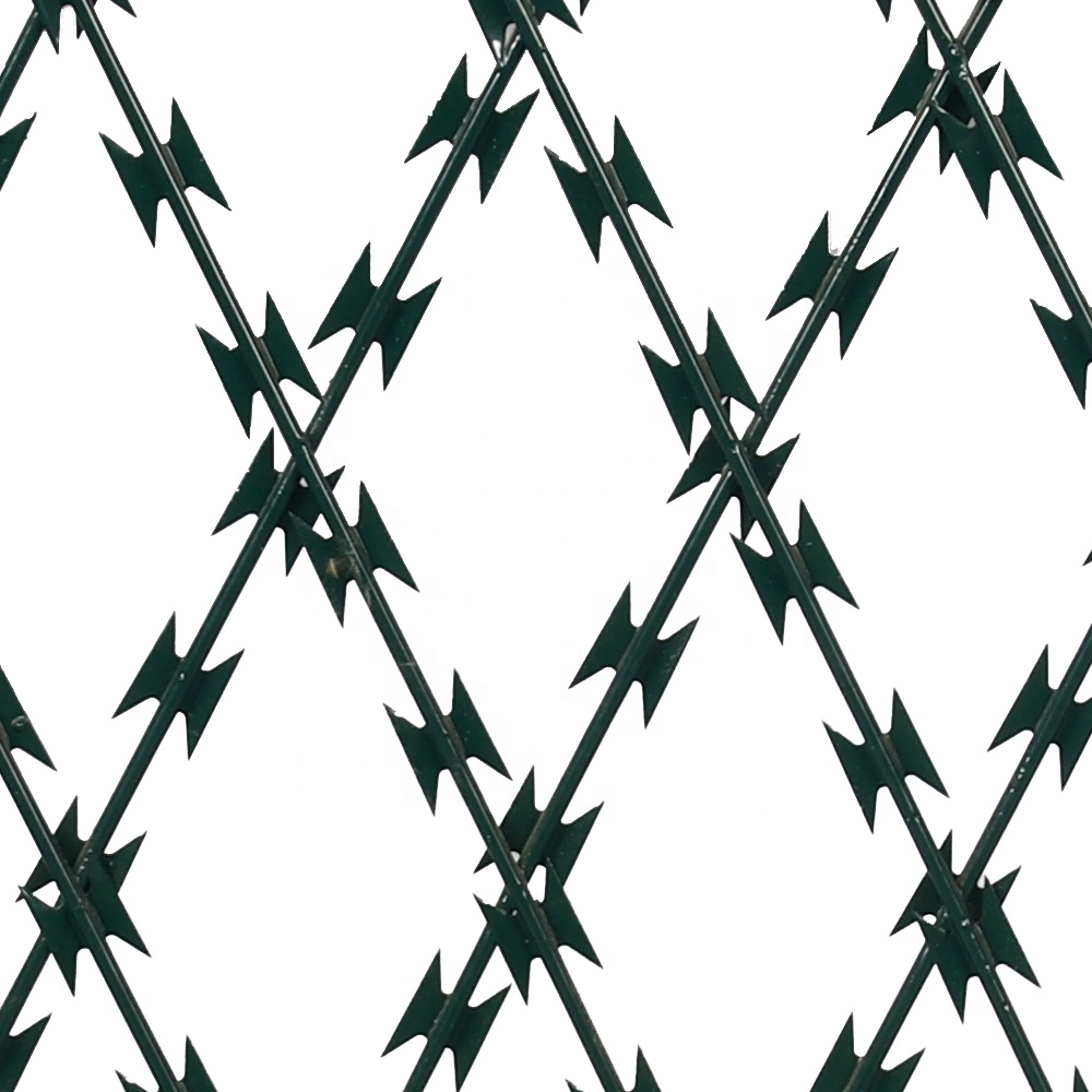 網を囲うポリ塩化ビニールのコーティングかみそりの有刺鉄線の網の緑色のかみそりの金網