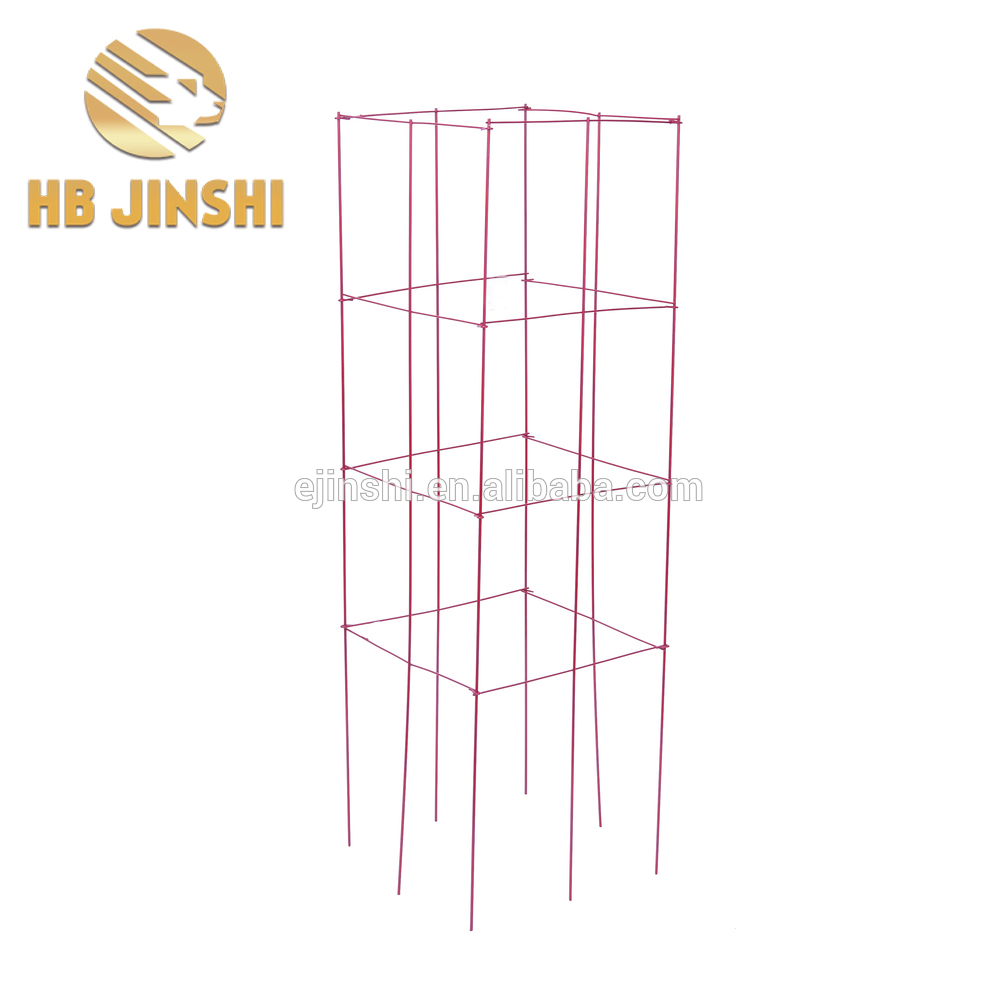 Powder Coated Red Colour Folding Tomato Cage၊4 Panels 4 Legs Plant Cage
