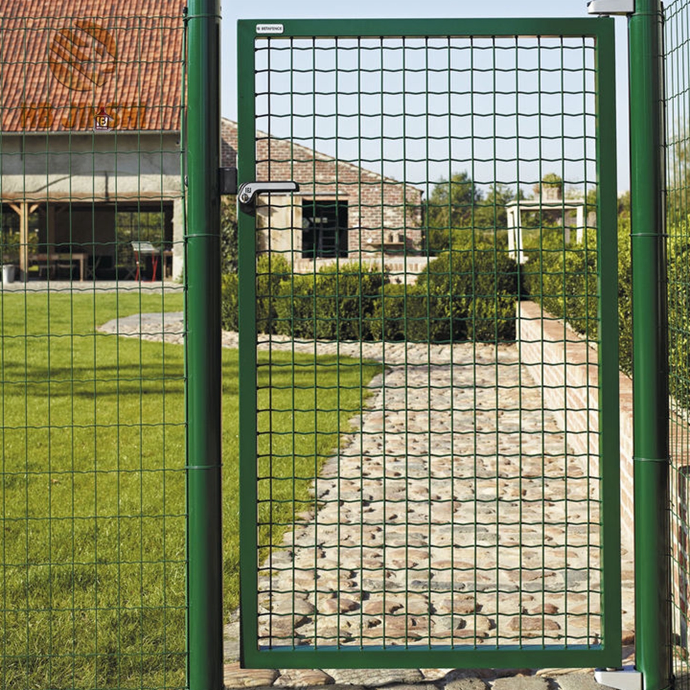 Puerta de valla de malla de alambre de metal con recubrimiento de polvo verde para jardín
