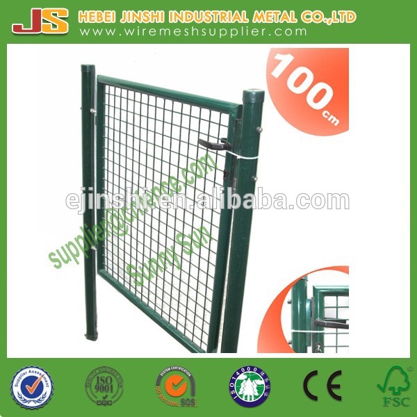 100 × 100 Galvanized uye Powder Coating Green Color Welded Wire Mesh uye Round Post Frame ine Lock Decoration Euro Garden Gate